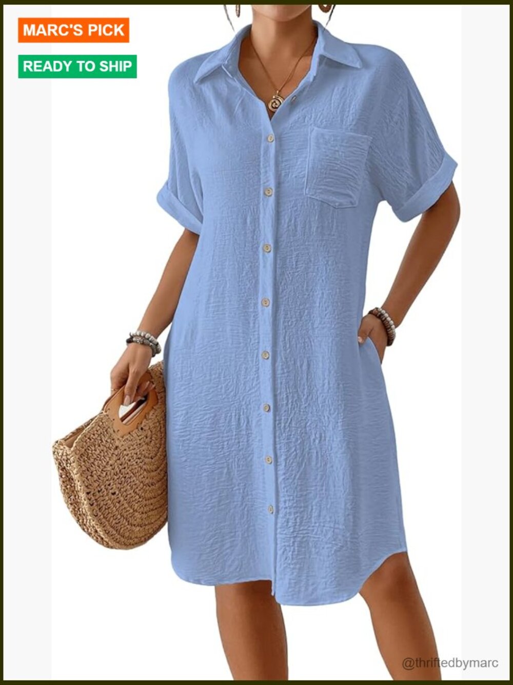 Long Button Down Swim Cover Up Shirt Dress with Pockets
